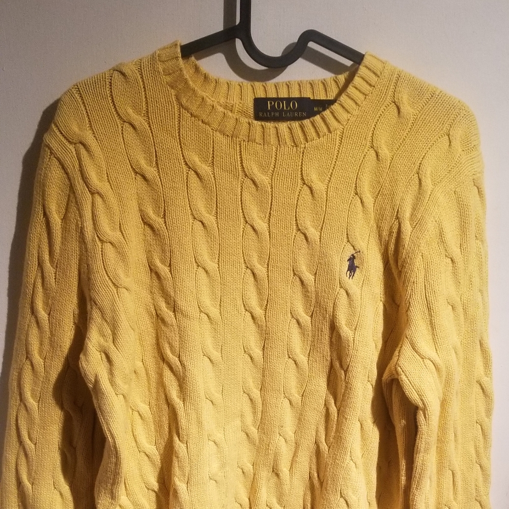 Polo by Ralph Lauren Yellow Cable-Knit Sweater with Navy Pony
